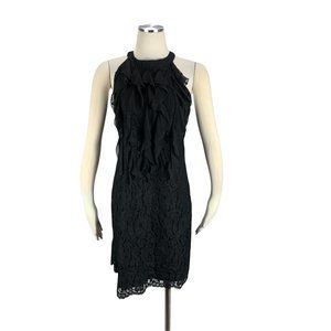 ECI Black 8 Dress Ruffle Sheath Lace Slim Flattering Knee Sleeveless